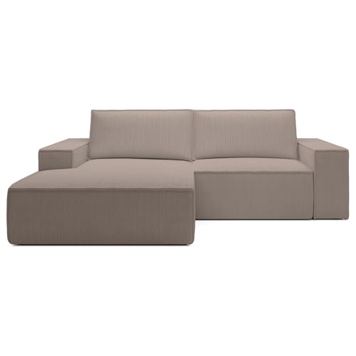 Selsey Ecksofa Beige Sofa Mit Schlaffunktion Linksseitig Inkl. Bettkasten 240 x 167 cm Und Abnehmbare Rückenkissen Kleines Couch Sofa Modular Ottomane Kompakt Für Kleine Wohnräume Cord Bezug – Bild 5