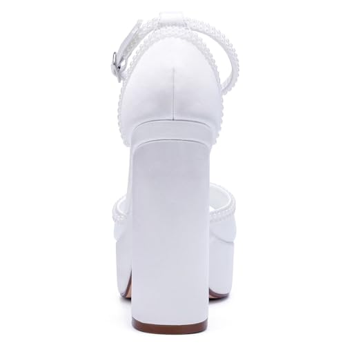 Image of Platform Heels Wedding Shoes for Bride Ankle Strap Bridal Heeled Sandals Wedding Heels