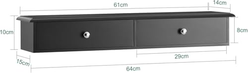 Image of Sabri SHOPEE Wooden Wall Cabinet with Drawers for Storage Floating Wall Shelf with Hidden Storage for Home Kitchen Office and Living Room (Black, • 64W x 15D x 10H cm (2 Drawers))
