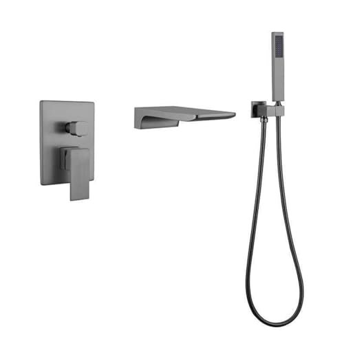Ensemble de pommeau de douche et mitigeur de bain-douche gris avec jet cascade mural