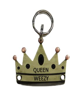 Crown Pet Id Tag-King Queen Princess Dog Tag-Royalty Name Tag in Brass, Nickel Silver And Copper- Multi Layered Riveted-Engraved Pet Tag (1 3/4