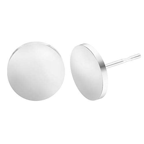 BEADNOVA Stud Earrings Flat Circle Piercing Dot Earrings Stainless Disc Post Earrings for Women (2-10mm, Silver, 1-3 pairs)