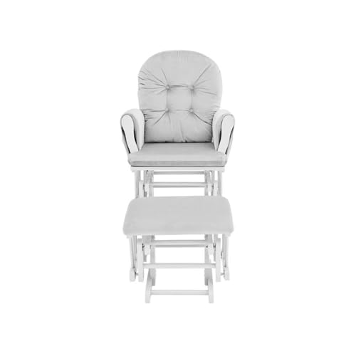 Image of Suite Bebe Mason Nursery Rocking Chair with Ottoman, Wooden Glider for Baby Nursing, Smooth Gliding Rocker, Light Grey and White