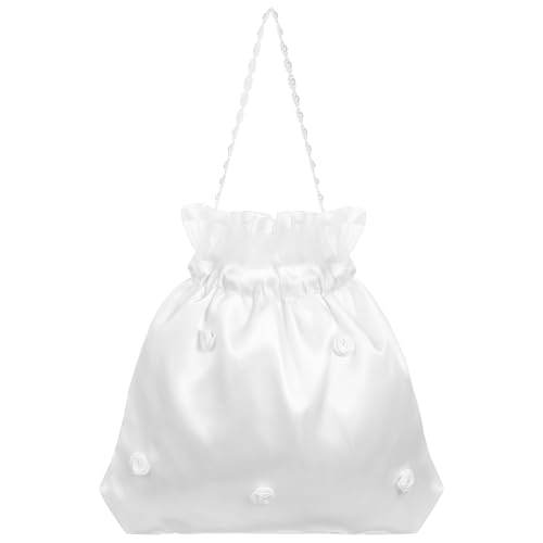 Sac à fleurs de mariée en satin blanc léger 22x21cm à poignée confortable