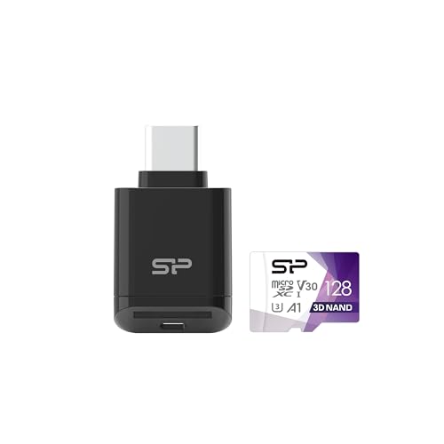 Silicon Power Micro SDXC UHS-I U3 128GB Memory Card Bundle with USB C Card Reader SPU128TC200