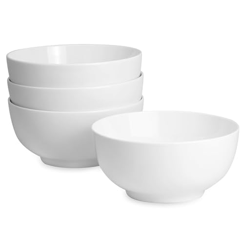 Large Porcelain Cereal & Soup Bowls Set of 4 600ml White Bowls for Breakfast Pasta Salad & Noodles | Microwave Dishwasher & Oven Safe | M&W