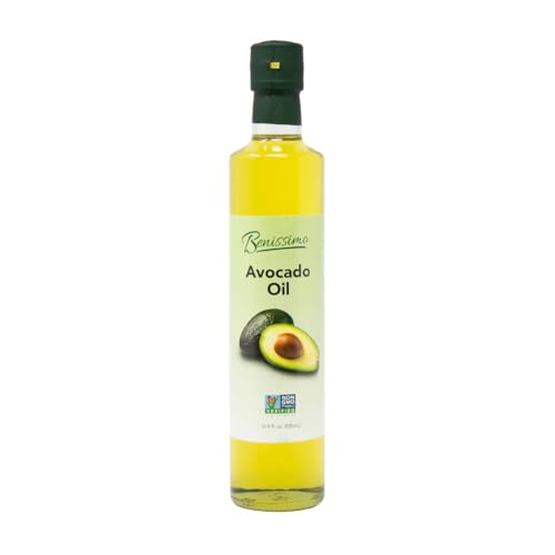 Benissimo 100% Pure Avocado Oil, 500ml Glass Bottle, Allergen-Free and Non-GMO, Premium Cold-Pressed Cooking Oil for Grilling, Sautéing, Baking, and Salad Dressings