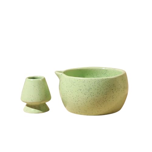 Image of Craftribal Handmade Ceramic Solid Matcha Bowl with Whisk Holder - Pottery Chawan for Japanese Tea Ritual, Matcha Lovers & Gifting|Bowl - 5.5 inches|Holder-2.5 inches|Color-Green