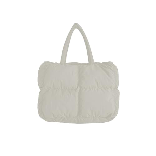 Puffer Shoulder Bag Women's Chic Quilted Puffy Tote Lightweight Winter-Ready Down Padded & Large Capacity Handbag (Off White)