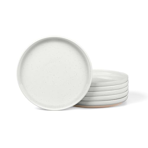 Image of LIANYU Stoneware Dinner Plates Set of 6, 7.75 Inch Small Ceramic Salad Dessert Plate for Kitchen, Porcelain Round Serving Dishes Set, Oven, Microwave & Dishwasher Safe, Scratch Resistant, Snowy White