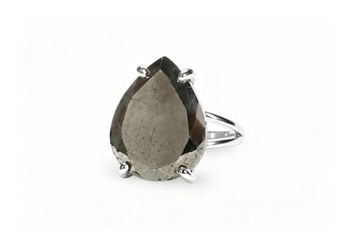 Bague en pyrite et argent 925, un bijou de luxe taillé en poire pour femme