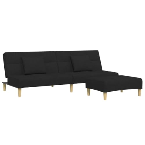 Genérico wenjingqi Sofá Cama de 2 plazas con Taburete Tela Negro,3258105