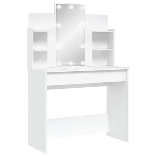 vidaXL Tocador, Mesa con Luces LED Espejo Cajones Estantes, Tocador de Maquillaje, Mueble de...