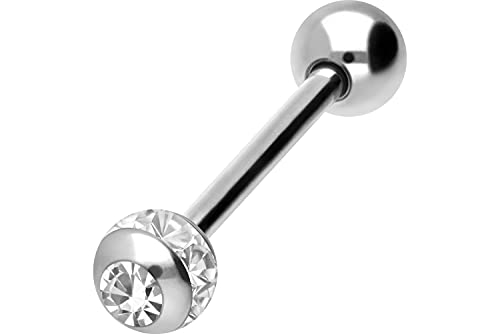 PIERCINGLINE Piercing barbell en acier chirurgical - Boule en époxy + cristal - Piercing pour la poitrine et la langue - Choix de couleurs et de tailles, 16...