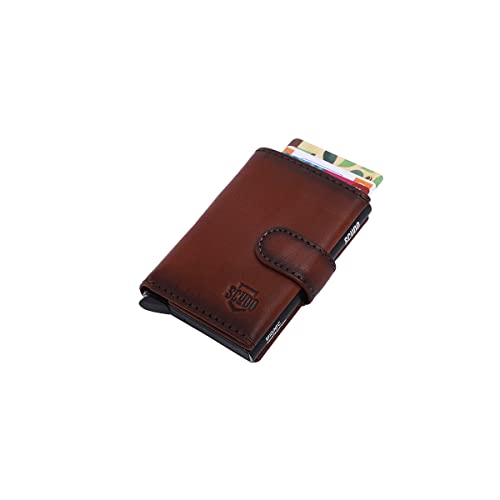 Image of Scudo Genuine Leather RFID Protected Slim Card Holder Wallet for Men /Leather Wallet for Men (Burnished) (Cognac)
