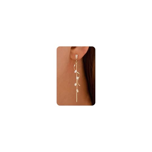 PRTGL Dangle Earrings - 14K Gold Plated Twisted Curve Long Dangle Earrings for Women with Cubic Zirconia