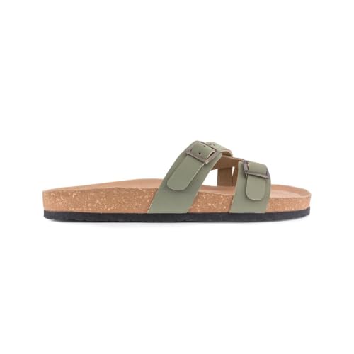 Image of Indifeet Daily Use Stylish Buckle Casual Cork Sandals for Women | Comfortable Arch Support Slippers with Adjustable Double Straps, Daily Use Flats, Light Weight Slides, Office, Outdoors, Home