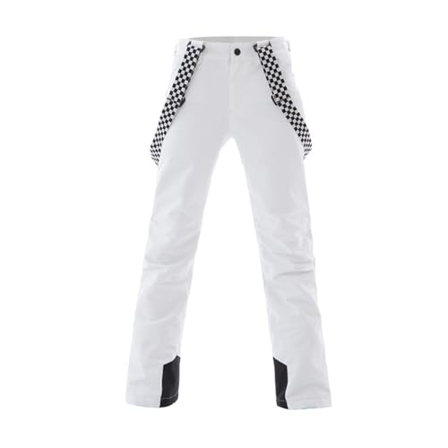 Skihose Damen Wasserdichte Professionelle Schneehose Winddichte Hosenträgerhose Winter Outdoor Regenhose Warme Wanderhose Snowboard Softshellhose mit abnehmbaren Trägern Overall & Schneefang White M