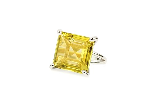 Bagues Sophistiquées Pour Femmes Bague Carrée Quartz Citron Or 14k