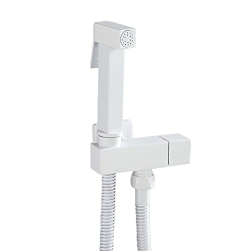Doccino Bidet Portatile Doccetta per Bidet Acqua Fredda Spruzzatore a Pressione Bidet con Tubo con 1/2 Valvola Idroscopino per Wc Ottone,Bianco