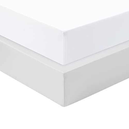 Image of PHF Soft Fitted Crib Sheet Set, 2 Pack Silky Comfy Breathable Baby Sheets for Boys Girls, 28x52x8 Inch Fits Standard Crib and Toddler Mattresses, White & Light Grey