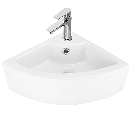 Corner Cloakroom Sink Bathroom Basin, Quarter Circle Shape Wall Mounted Corner Basins Small Sinks Ceramic White