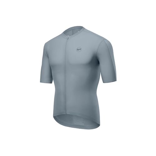 NUCKILY Camiseta de ciclismo para hombre, manga corta, camiseta de ciclismo con bolsillos, transpirable y ligera, Azul, Large