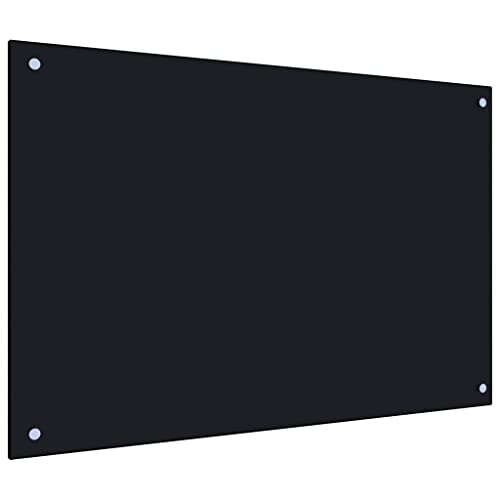 vidaXL Kitchen Backsplash, Black Tempered Glass, Heat-Resistant, Scratch-Resistant, Easy Clean, with Installation Materials, 35.4
