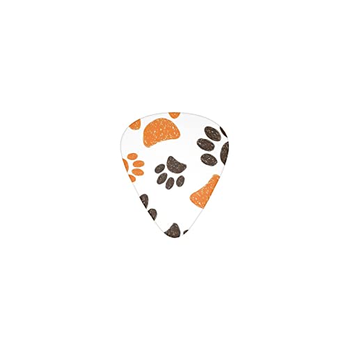 猫 足跡 カーキ ホワイト デザインギターピック guitar pick ティアドロップ型 エレキギター/アコースティックギター/クラシックギター/ベース等の練習に最適な12枚セット