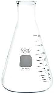 PYREX Narrow Mouth Erlenmeyer Flask with Heavy Duty Rim - Borosilicate Glass Flask – Premium Glass Chemistry Flask for Laboratory, Classroom or Home Use - PYREX Chemistry Glassware, 1L, 1/Pk