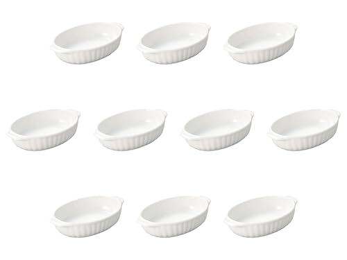 Set of 10 White Two-Handed Oval Au Gratin [7.1 x 4.3 x 1.6 inches (18 x 11 x 4 cm) | Setomonohonpo