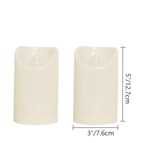 Image of CANDLE CHOICE Outdoor Battery Operated Flameless Candles with Remote Timer Waterproof Flickering Plastic Electric LED Pillar Lights for Lantern Patio Garden Wedding Party Decorations 3x5 Inches 2 PCS