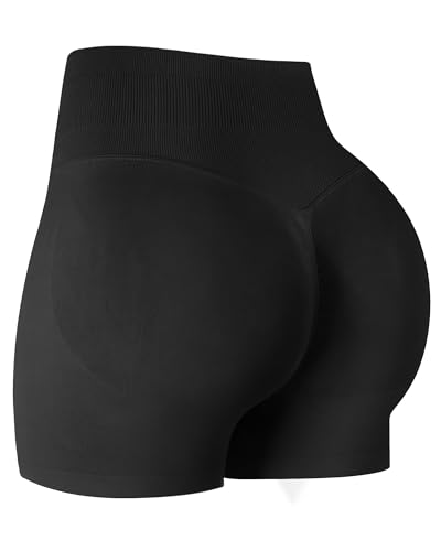 ATHVOTAR Workout Gym Shorts Women, High Waisted Seamless Butt Lifting Scrunch Butt Sports Shorts Black M