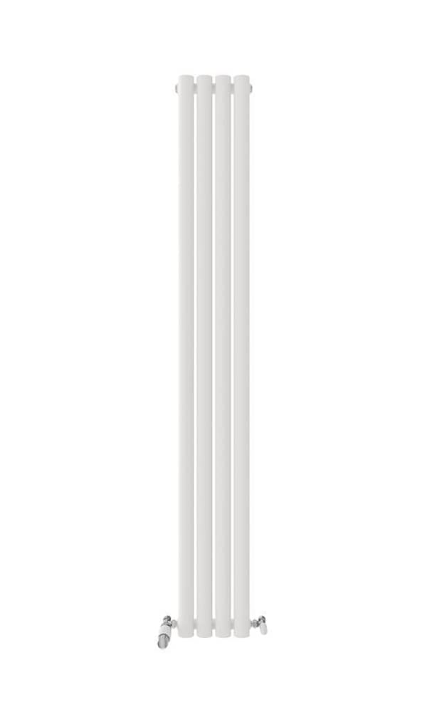 iBathUK Strata Wall-Mounted Vertical Single Oval Panel Radiator, 4 Column Steel High Thermal Output Hydronic Central Heating, Designer Modern Radiator in Matt White, 1800 × 236mm