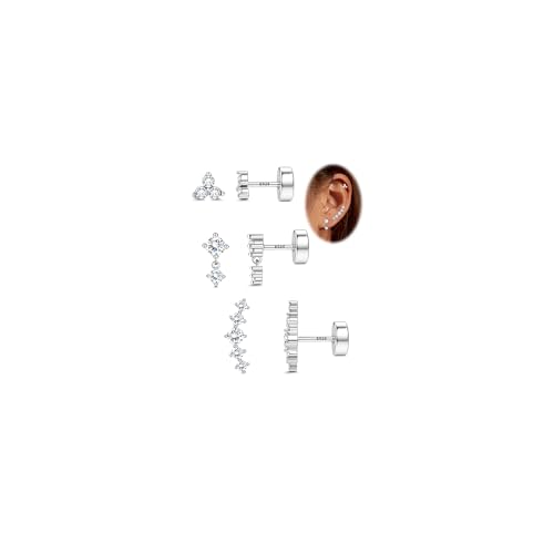 Adramata 3 Pares Pendientes Plata de Ley 925 Mujer Pendientes de Botón Pequeño Piercings Oreja Piercing Helix Piercing Tragus Hipoalergenicos Pendientes de Aretes Pendientes Mujer Plata/Oro