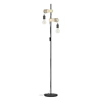 Eglo Floor lamp Townshend, 2 Light Vintage floorlamp, Standing lamp with Wooden Beam, Retro Living Room Lighting Made of Black Metal and Wood in Natural Colour, FSC Certified, E27 Socket