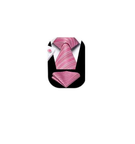 Image of HISDERN Ties for Men Stripe Plaid Tie Classic Necktie Pocket Square Cufflinks Set for Formal Wedding Business Party