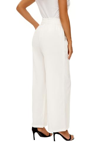 LNX Linen Pants for Women High Waisted Wide Leg Drawstring Casual Loose Pants with Pockets3