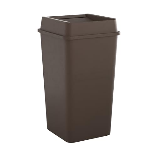 Image of Square Commercial Trash Can (Trash Can with Lid, Brown, 50 Gallon)