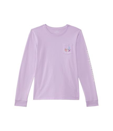 vineyard vines Girls' Watercolor Ski Whale Long-Sleeve Pocket Tee