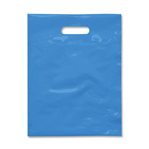 Image of Practicon Plastic Merchandise Bag with Die Cut Handle, 9 inch x 12 inch Size, 2 Mil Bag, 100 Pack, Blue