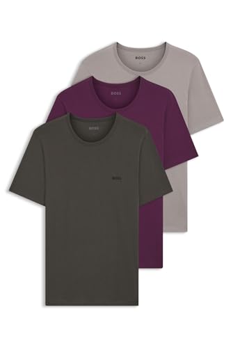 BOSS Mens TShirtRN 3P Classic Three-Pack of Embroidered-Logo Underwear T-Shirts in Cotton Jersey