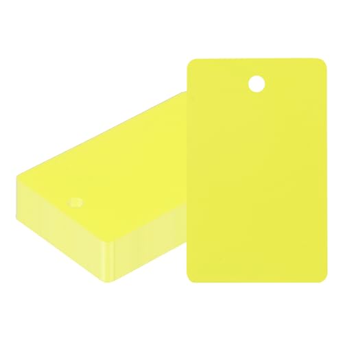 PATIKIL Plastic Shipping Tags with Wire, 50 Pcs 2-1/16" x 1-5/16" Waterproof Blank Labels Hang Tag with String for Outdoor Luggage Product Identification Price Marking, Yellow