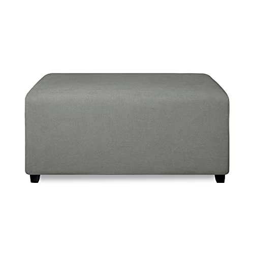 PureFit Super Stretch Soft Form Fit Ottoman Cover Rectangle – Ottoman Slipcovers for Foot Stool & Folding Storage Furniture for Living Room with Nonslip Elastic Bottom (Large, Light Gray)