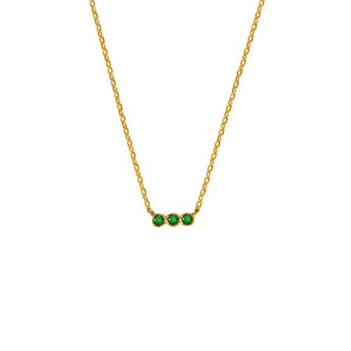 Collier Femme Argent Plaqué Or | Pendentif 3 Pierres Naturelle Onyx Vert, Bijoux Cadeau Anniversaire Noel | PREMIER CARAT | Collier Bérénice Cover