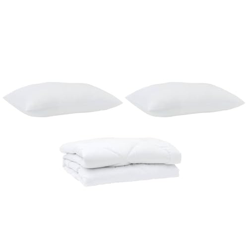 Summer Bedding Set 240 x 200 cm Microfibre White Super Warm Argyle Design Includes Duvet and Two Pillow Cases Breathable Indoor Modern Style Quilted Box Wash