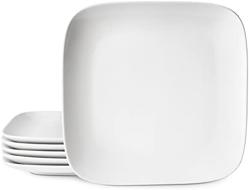 DOWAN 10.6" Square Dinner Plates Set of 6 - White Square Plates for Salad, Pasta, Pancakes, Steak - Large Serving Plates for Party, Wedding, Family, Restaurant - Dishwasher & Microwave Safe
