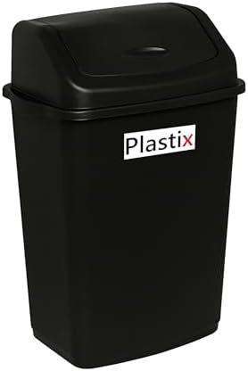 Plastix High Grade Plastic Black Swing Flip Top Waste Rubbish Kitchen Bin Dustbin (50L 50 Litre Extra Large)