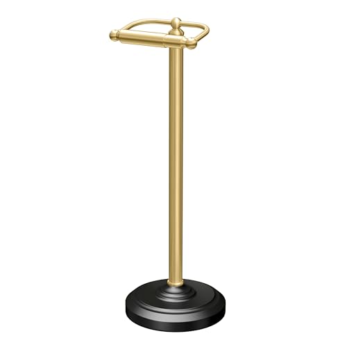 Image of Gatco 1436MXB, Freestanding Toilet Paper Holder, 22 inch H, Matte Black Polished Brass /Floor Standing Weighted Base Toilet Paper Holder Stand