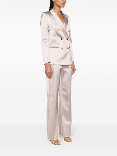 Women Satin Suits 2 Piece Double Breasted Peak Lapel Blazer Outfits Dinner Party Wedding Blazer Pantsuit Set3